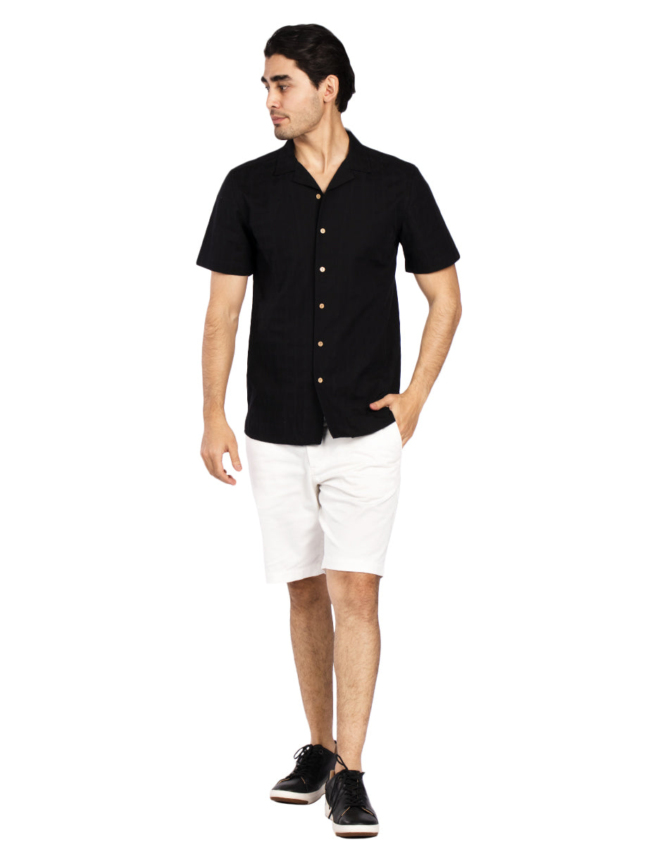 Camisas Para Hombre Jacquard De Manga Corta B51361 Negro