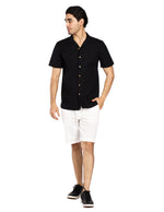 Camisas Para Hombre Jacquard De Manga Corta B51361 Negro