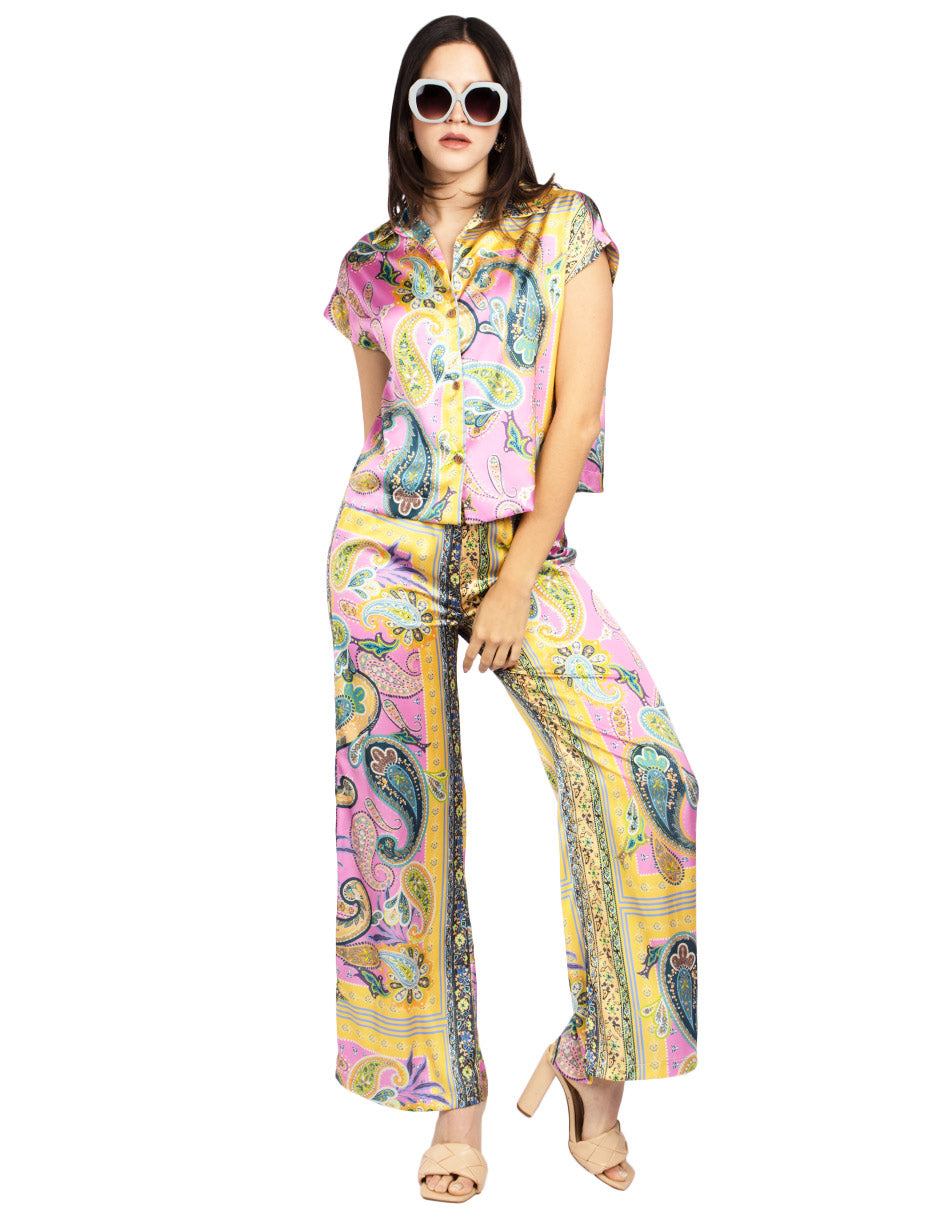 Pantalones Para Mujer Wide Leg Satinado W51129 Rosa