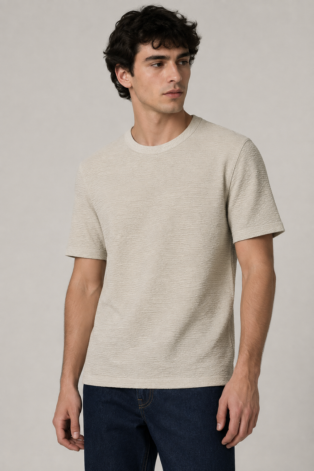 Playeras Para Hombre Manga Corta Con Textura A61304 Arena