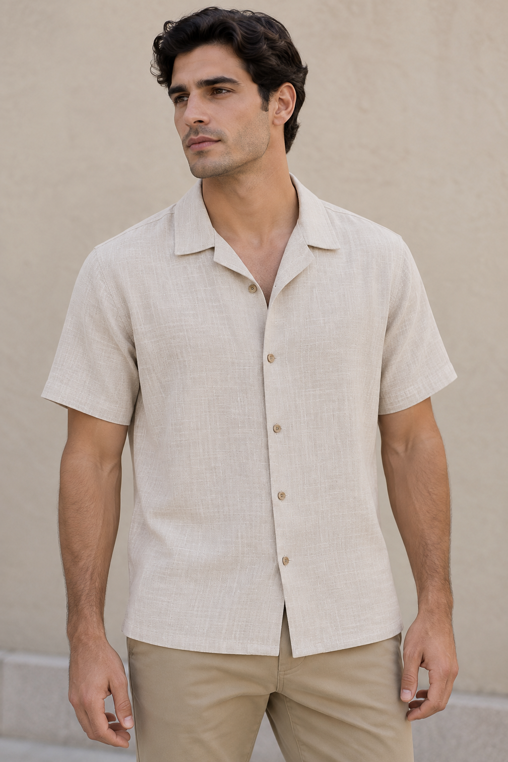 Camisas Para Hombre Tipo Lino Corte Relaxed Estilo Resort B61551 Arena