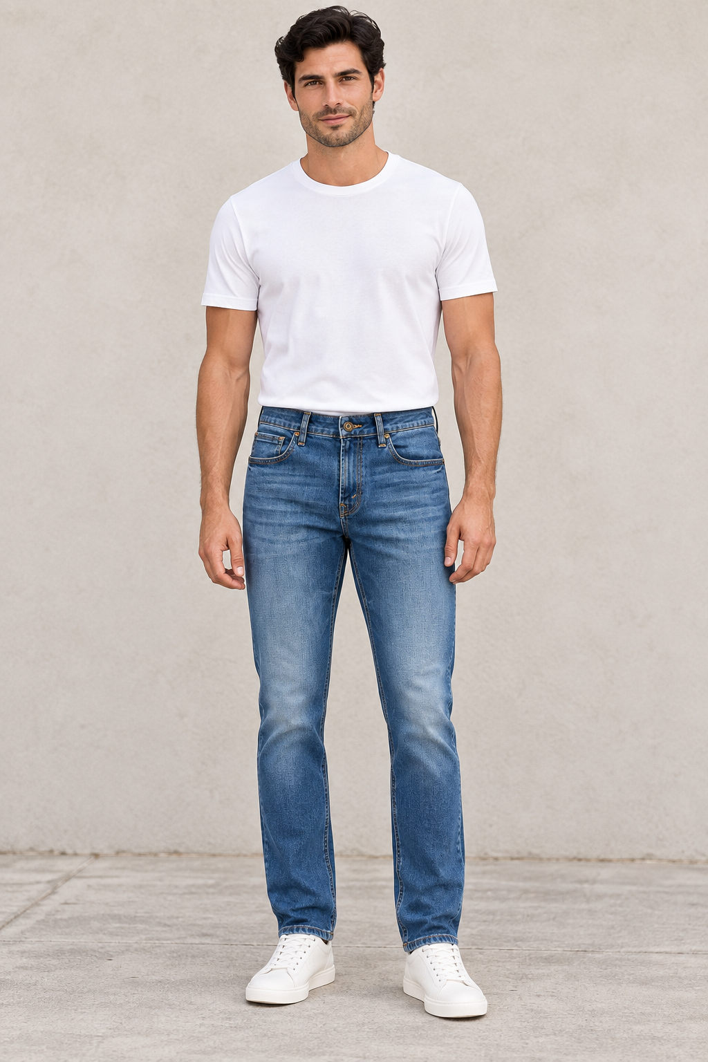 Jeans Para Hombre Mezclilla Slim Deslavado  J61107 Azul