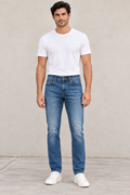 Jeans Para Hombre Mezclilla Slim Deslavado  J61107 Azul