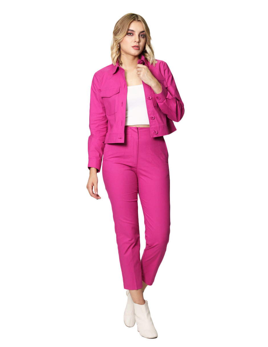 Chamarras Para Mujer Corta Bolsillos Q43100 Magenta