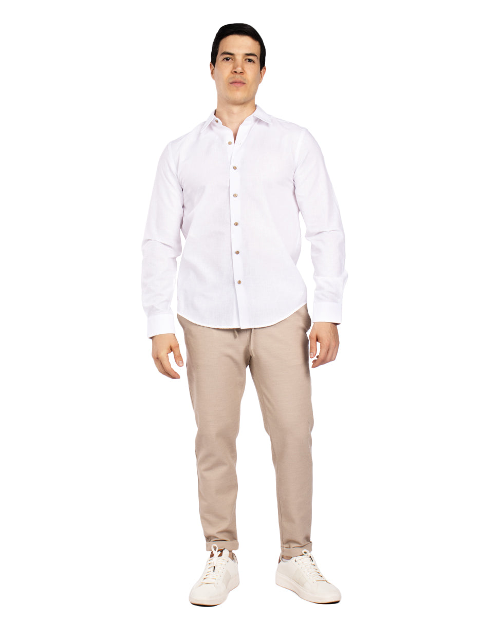 Camisas Para Hombre Tipo Lino Regular Fit B51321 Blanco