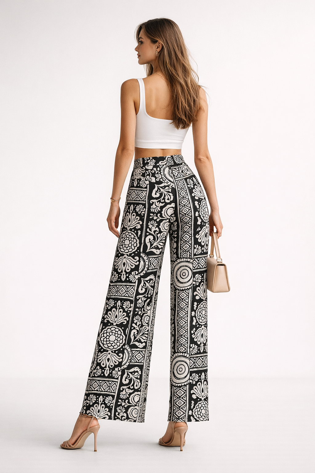 Pantalones Para Mujer Wide Leg Estampado W61107 Negro