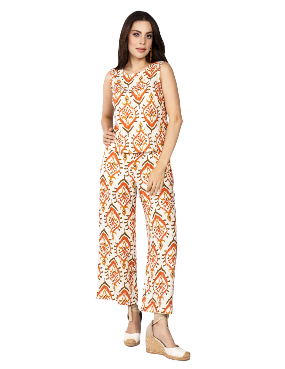 Pantalones Para Mujer Tipo Lino Estampado W51125 Unico