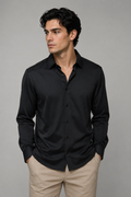 Camisas Para Hombre Super Stretch Jacquard Sin Arrugas B55404 Negro