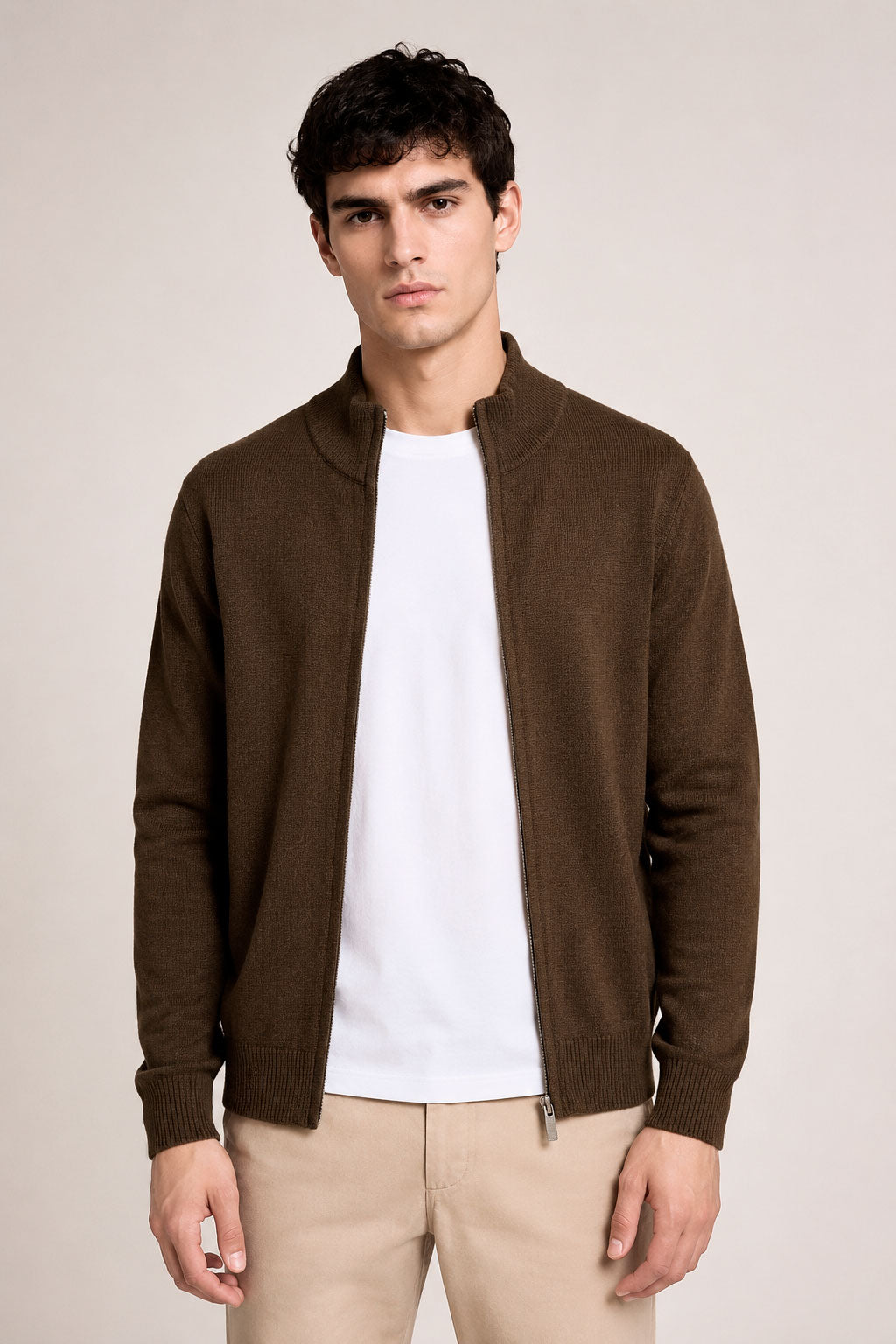 Suéteres Para Hombre Básico Con Cierre De Punto Fino E65304 Chocolate