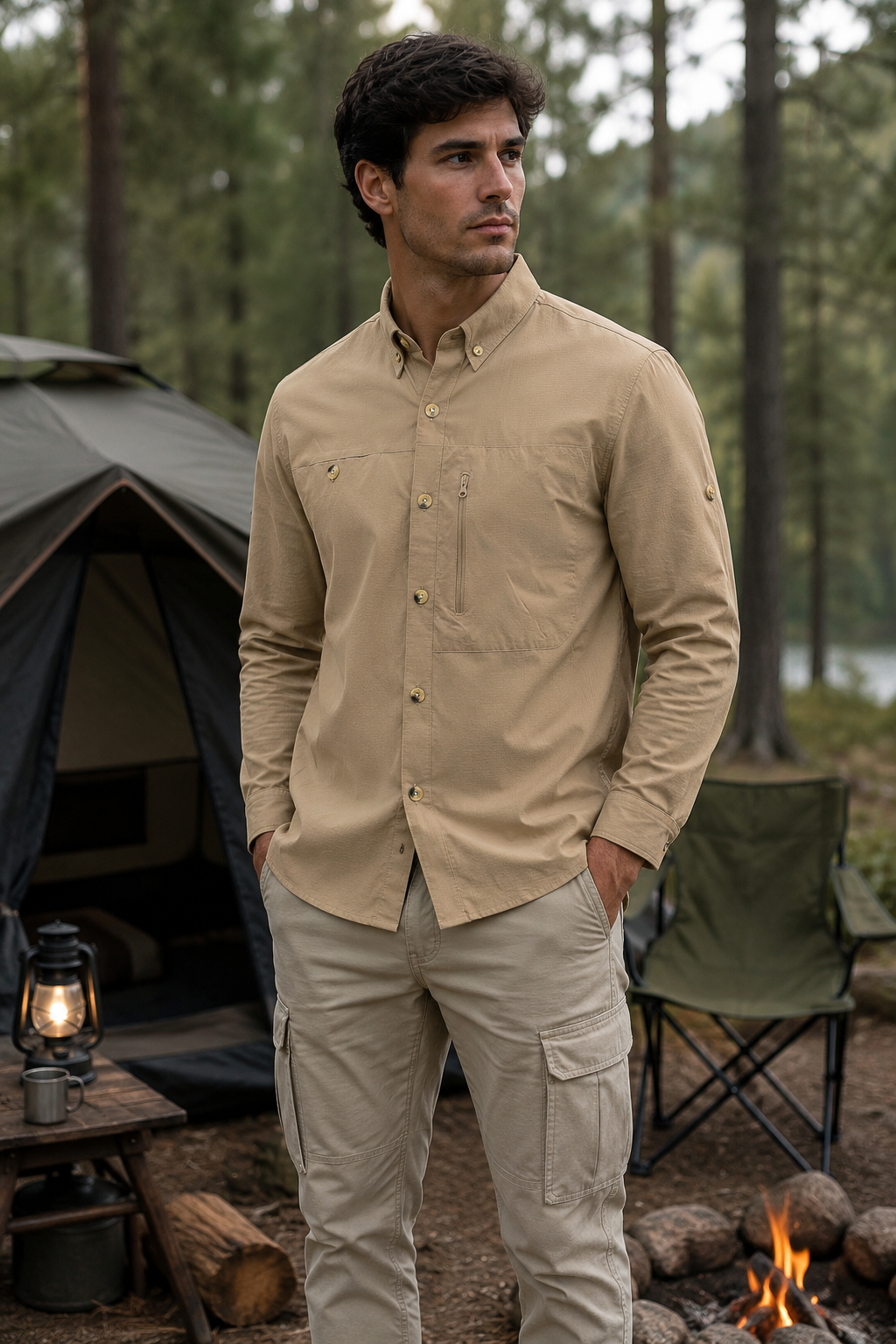 Camisas Para Hombre Para Exterior Spandex Outdoor B65410 Camel
