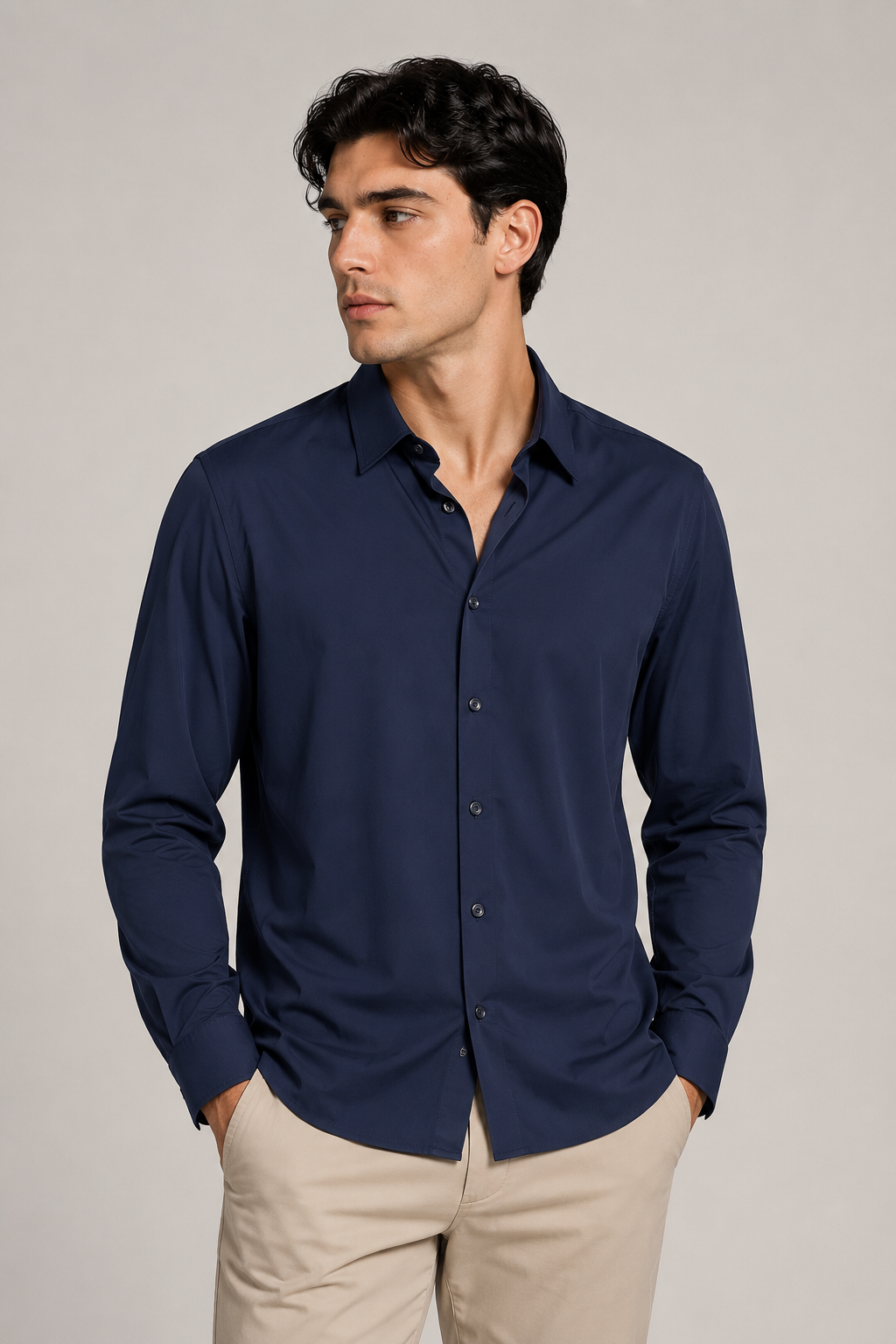 Camisas Para Hombre Super Stretch Sin Arrugas B55401 Marino