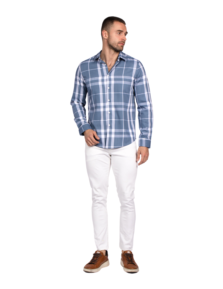 Camisas Para Hombre Bambú Manga Larga B51339 Azul