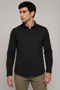 Camisas Para Hombre De Micropique Tejido Punto Ligero Stretch B65401 Negro
