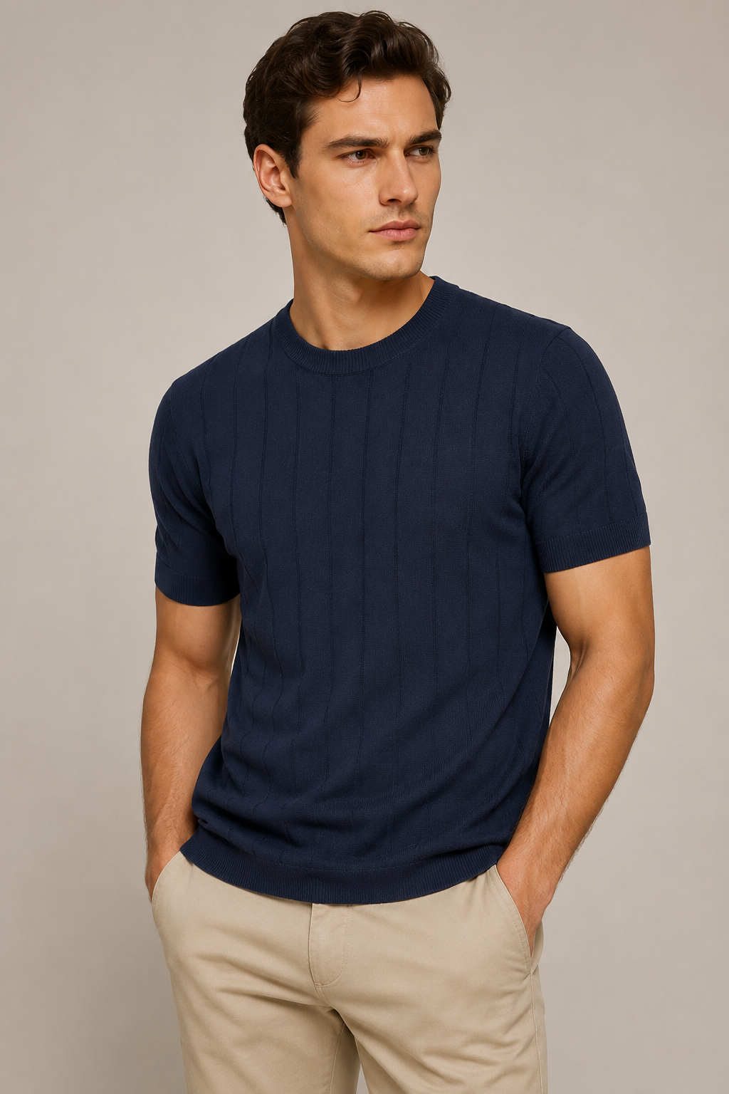 Playeras Para Hombre de Punto Tejida Acanalada A61452 Marino