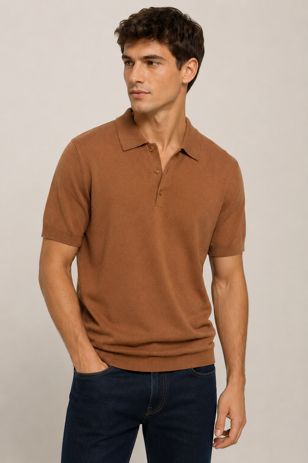Playeras Polo Para Hombre de Punto Lisa Slim Fit A61453 Cocoa