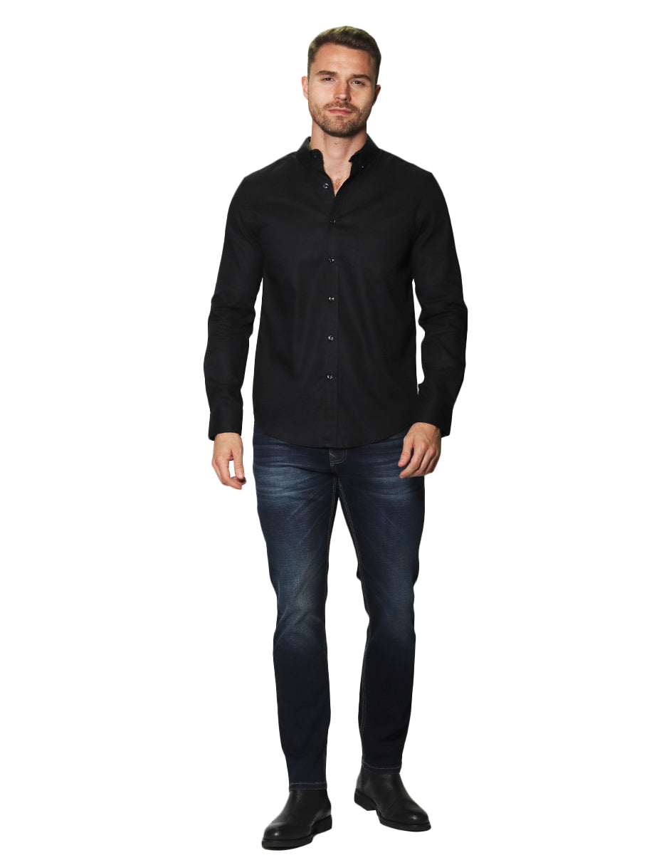 Camisas Para Hombre Manga Larga Con Textura B45200 Negro