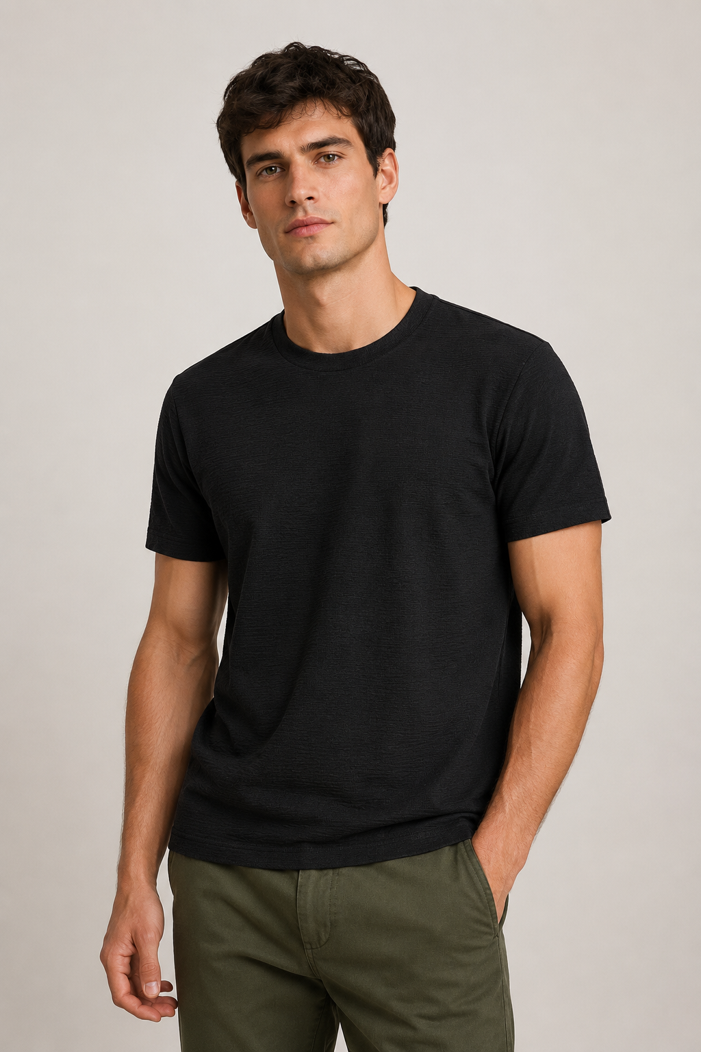 Playeras Para Hombre Manga Corta Con Textura A61304 Negro