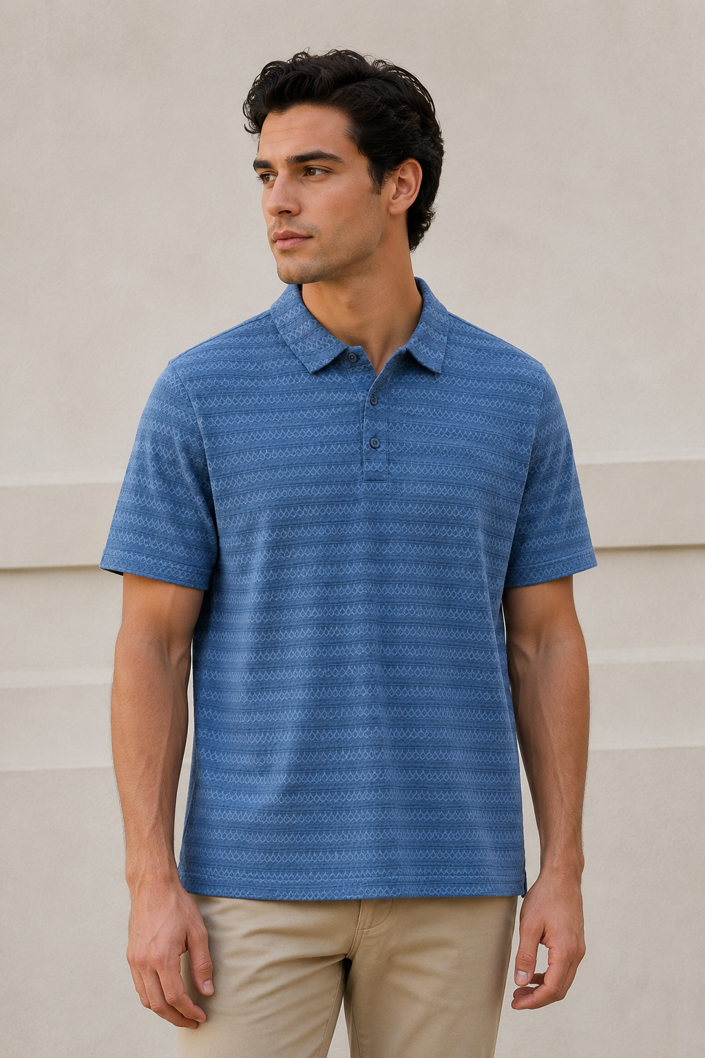 Playera Polo para Hombre Casual Jacquard Super Stretch A61420 Azul