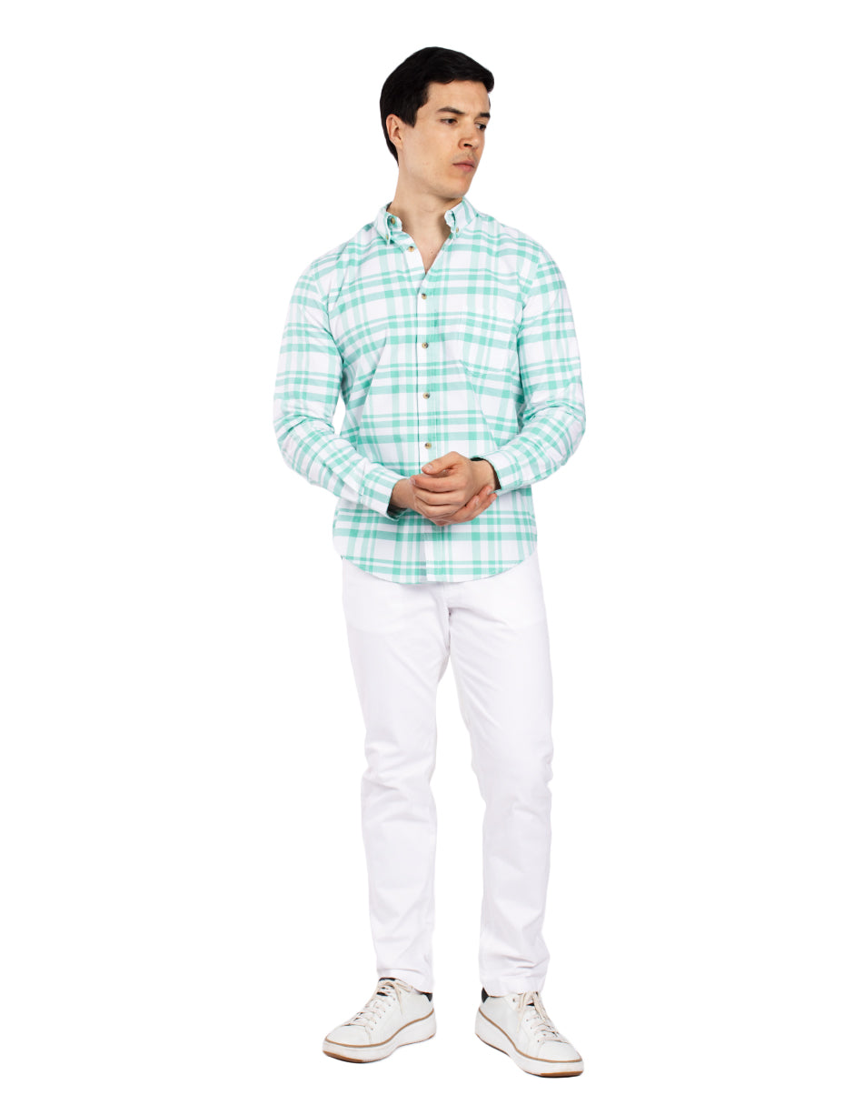 Camisas Para Hombre Regular Fit Oxford B51116 Verde