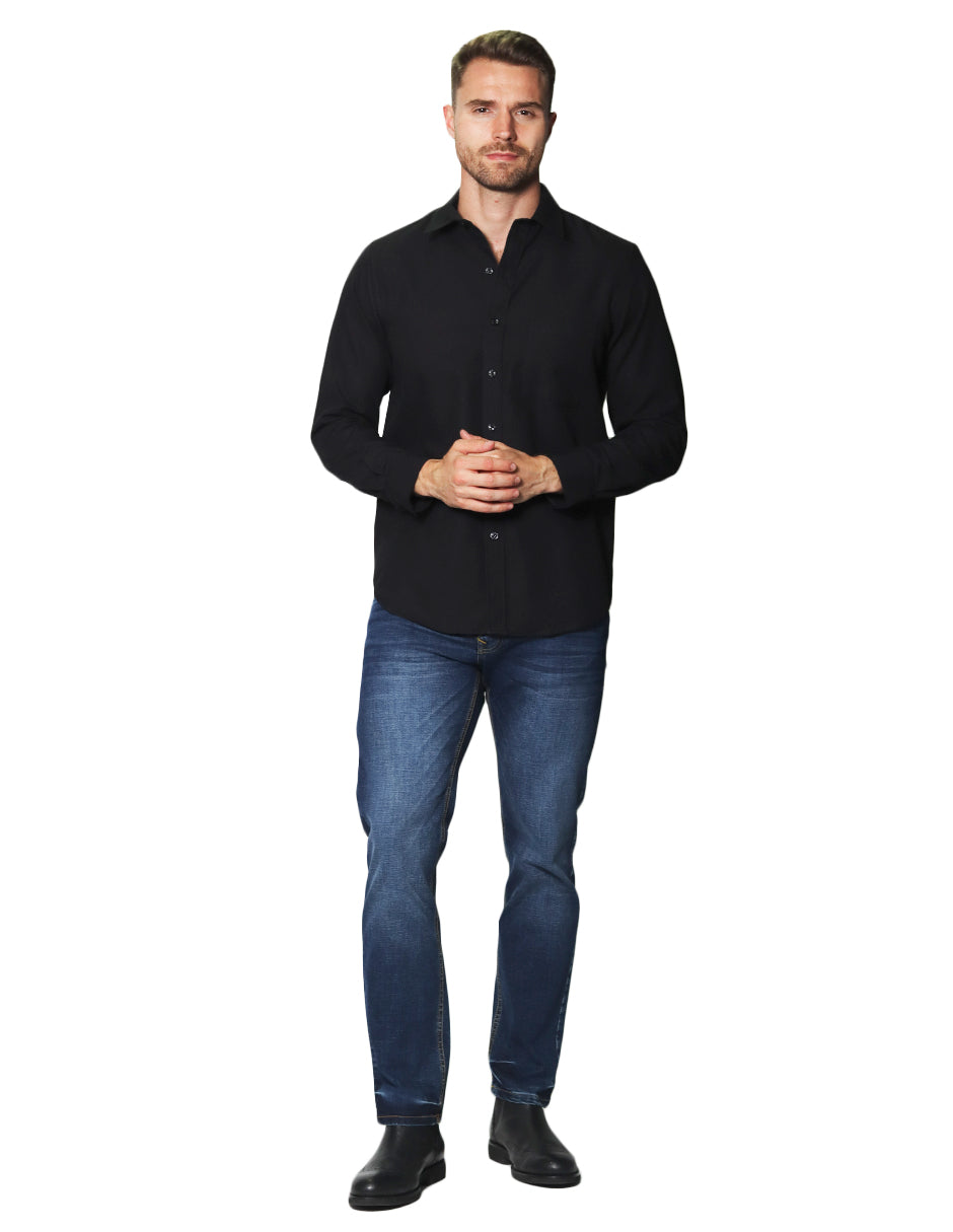 Camisas Para Hombre Manga Larga Textura Solida B45309 Negro