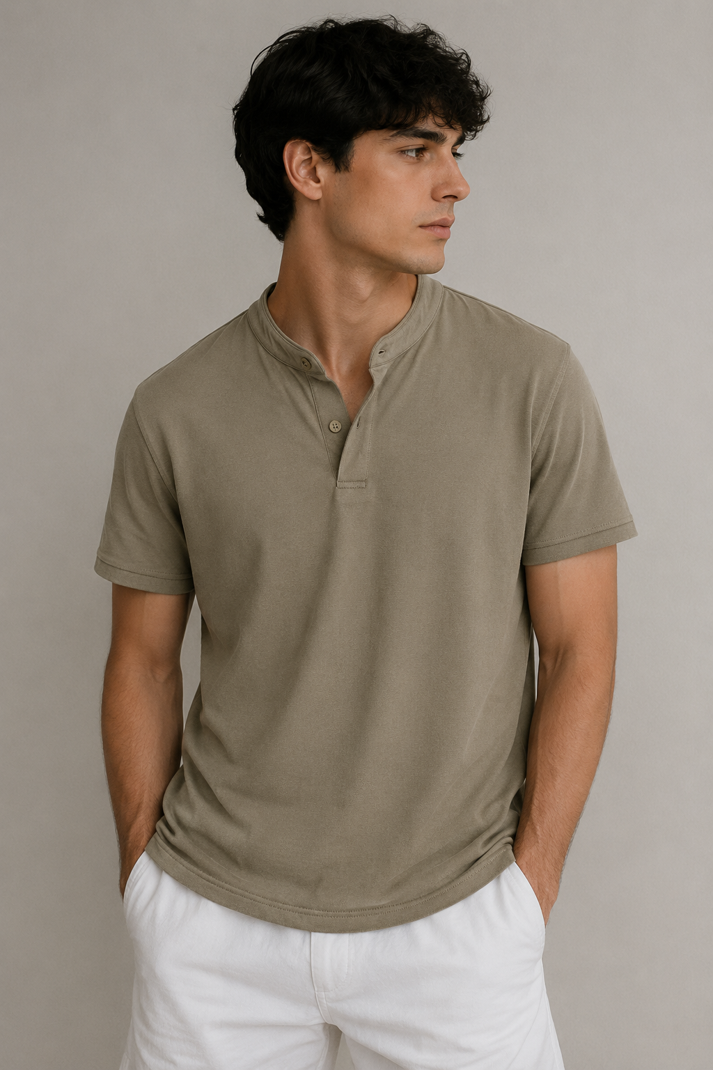 Playeras Polo Para Hombre Cuello Mao Spandex APMAO Kaki