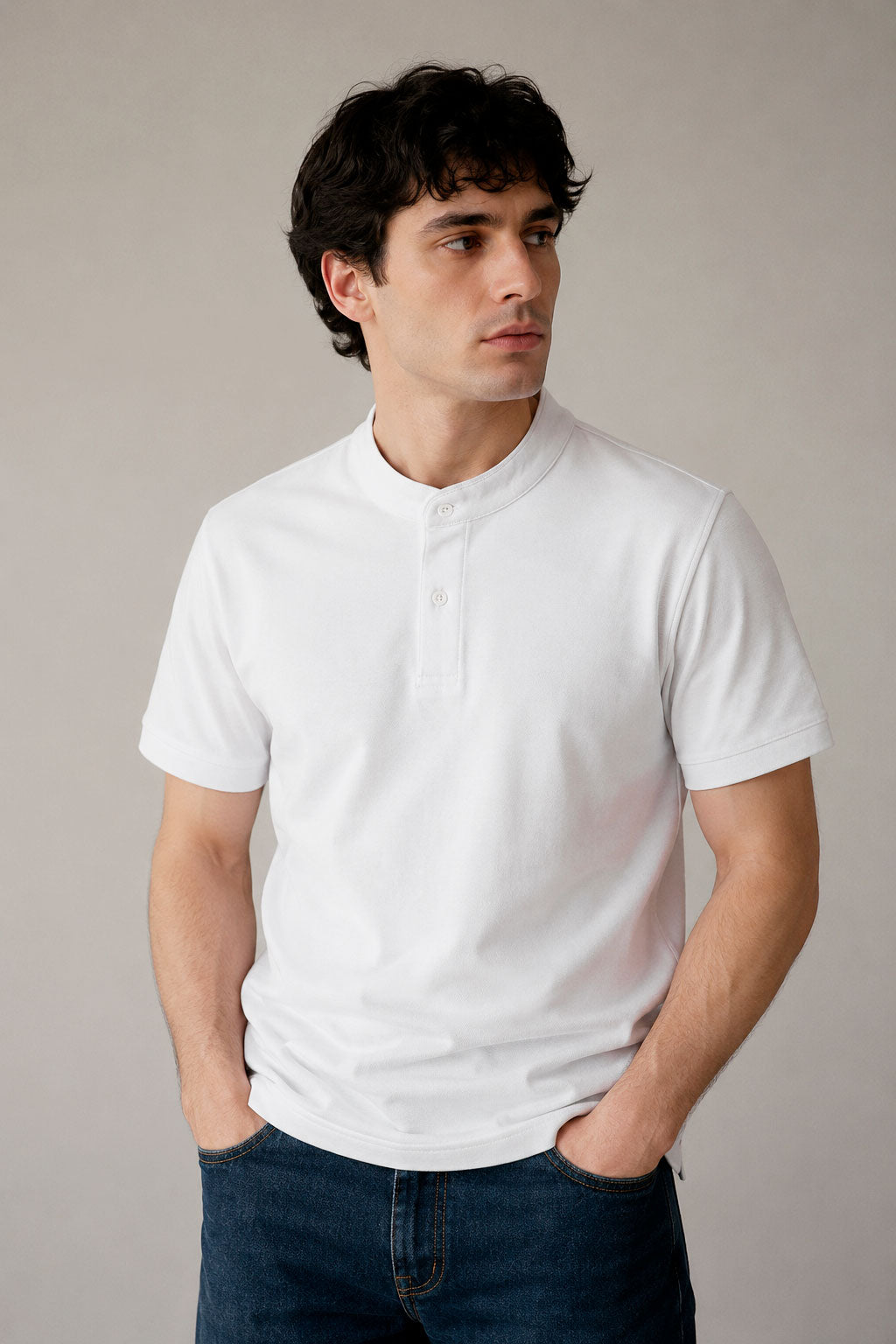 Playeras Polo Para Hombre Cuello Mao Spandex APMAO Blanco