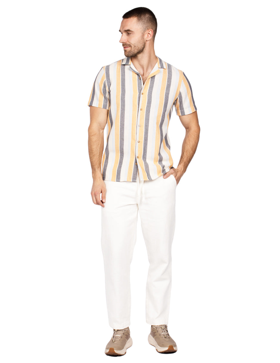 Camisas Para Hombre Resort Estampada B51364 Mostaza