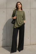 Blusas Para Mujer Asimétrica De Tela Fruncida Oversize N63115 Olivo