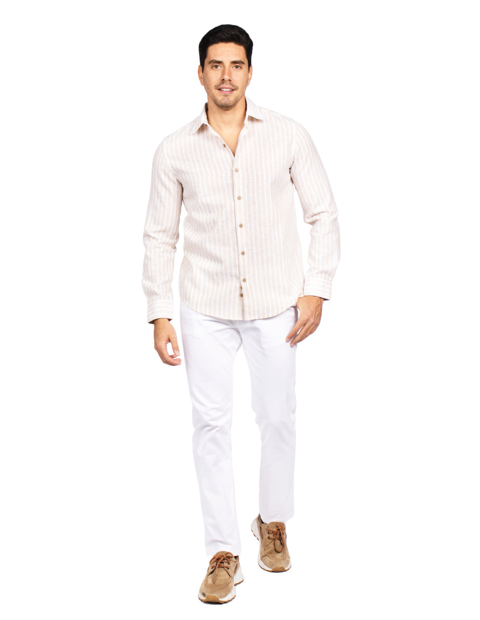 Camisas Para Hombre Tipo Lino Rayas B51323 Kaki