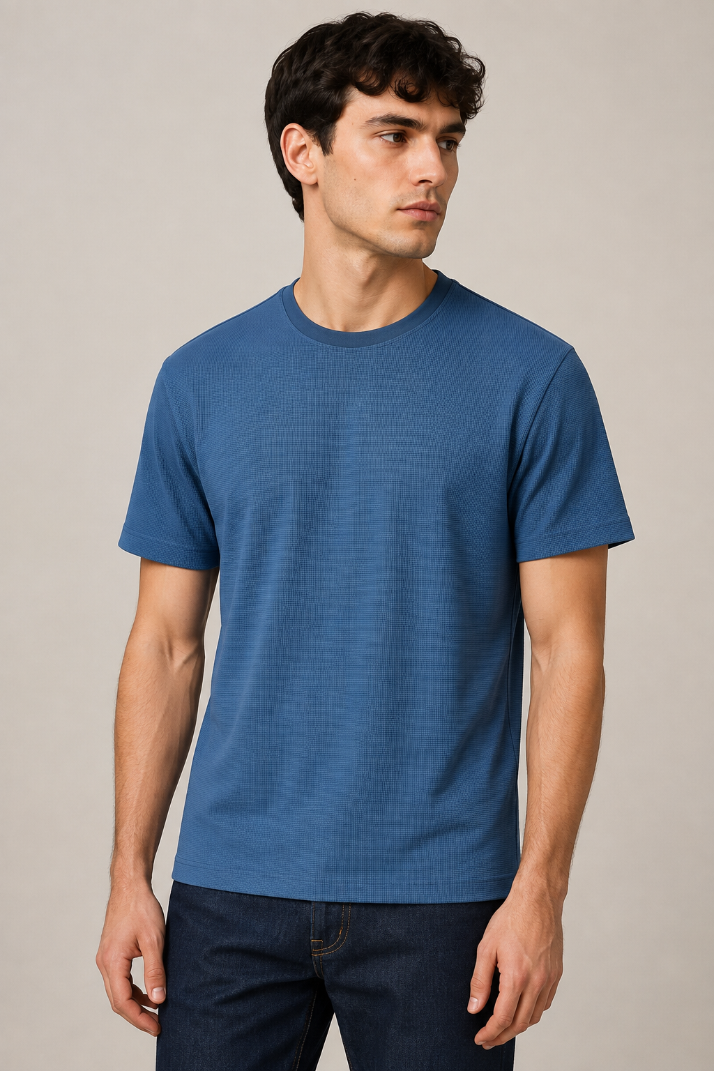 Playera para Hombre Cuello Redondo Antiarrugas Sport Transpirable A61405 Azul