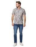 Camisas Para Hombre De Manga Corta Comoda Con Estampado De Hojas Cuello Abierto Relaxed Fit B41590 Beige