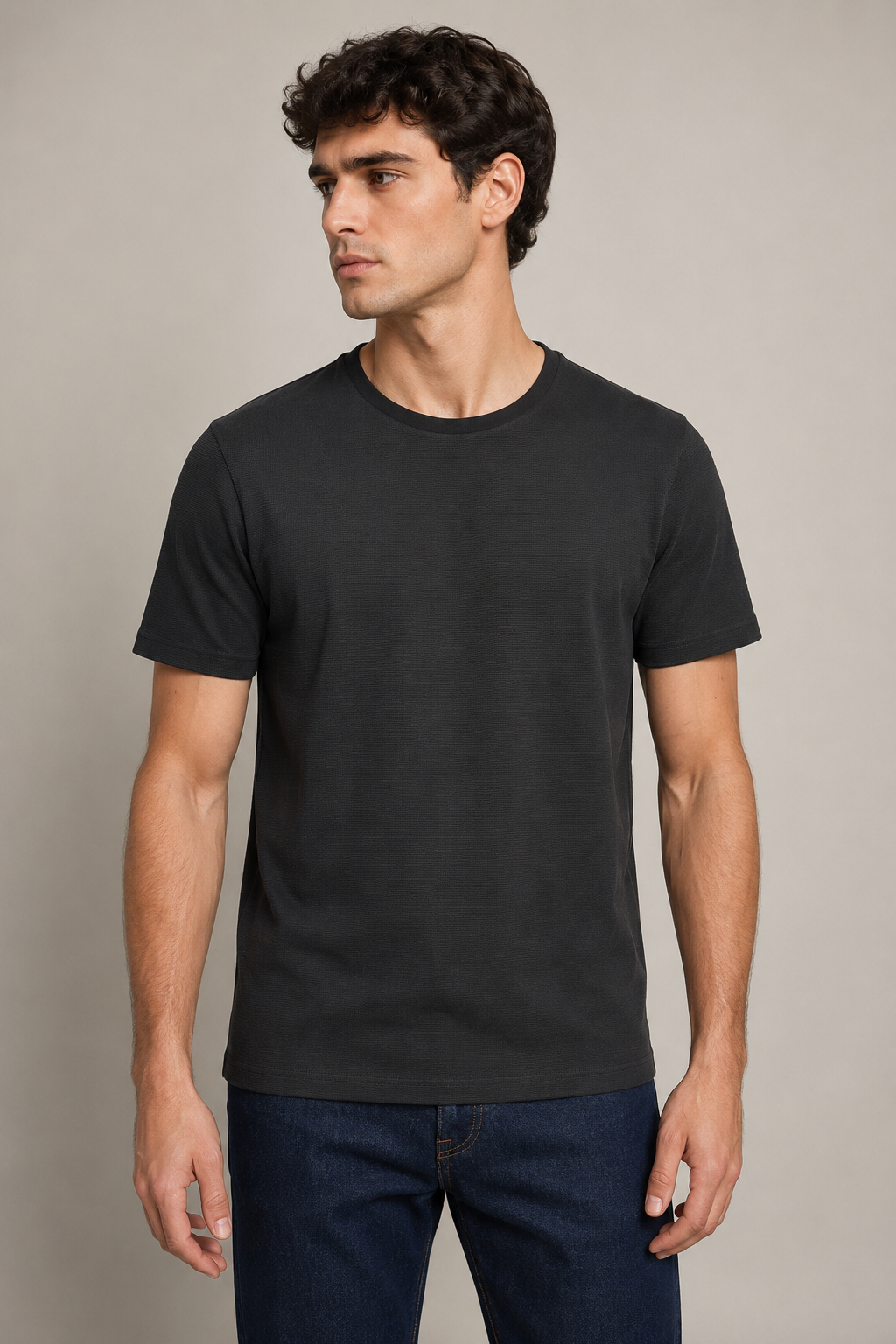 Playera para Hombre Cuello Redondo Antiarrugas Sport Transpirable A61405 Negro