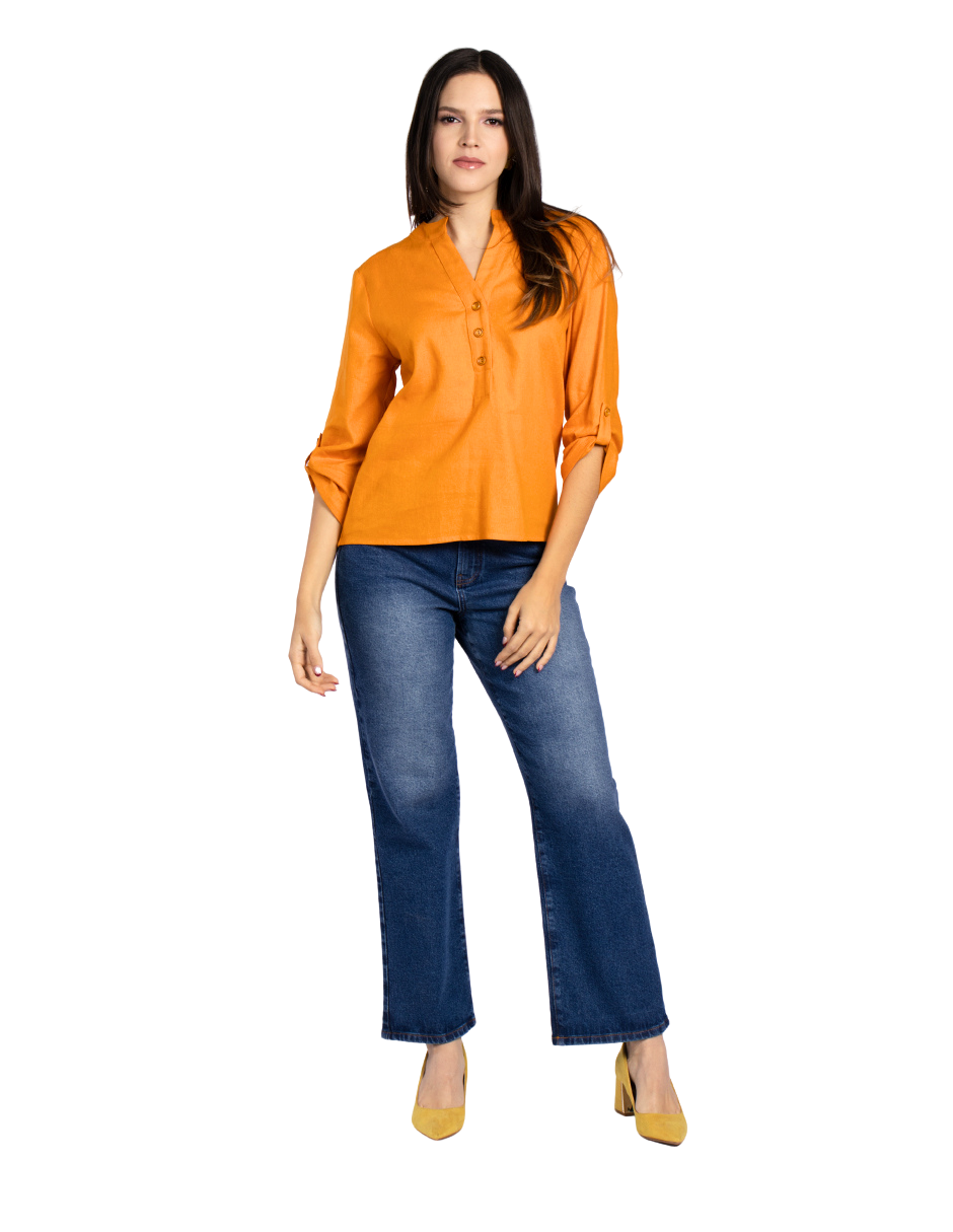 Blusas Para Mujer Tipo Lino Con Aletilla N51143 Naranja