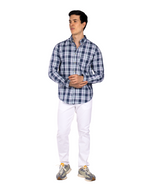 Camisas Para Hombre Manga Larga Cuadros B51124 Azul