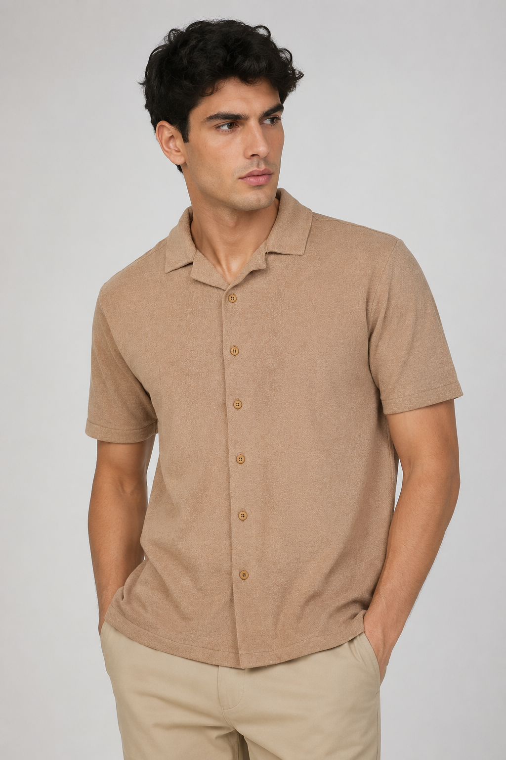 Camisas Para Hombre Manga Corta Tacto Cashmere B65451 Beige