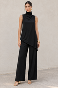 Blusas Para Mujer Blusón Sin Mangas Cuello Alto Corte Asimétrico N63138 Negro