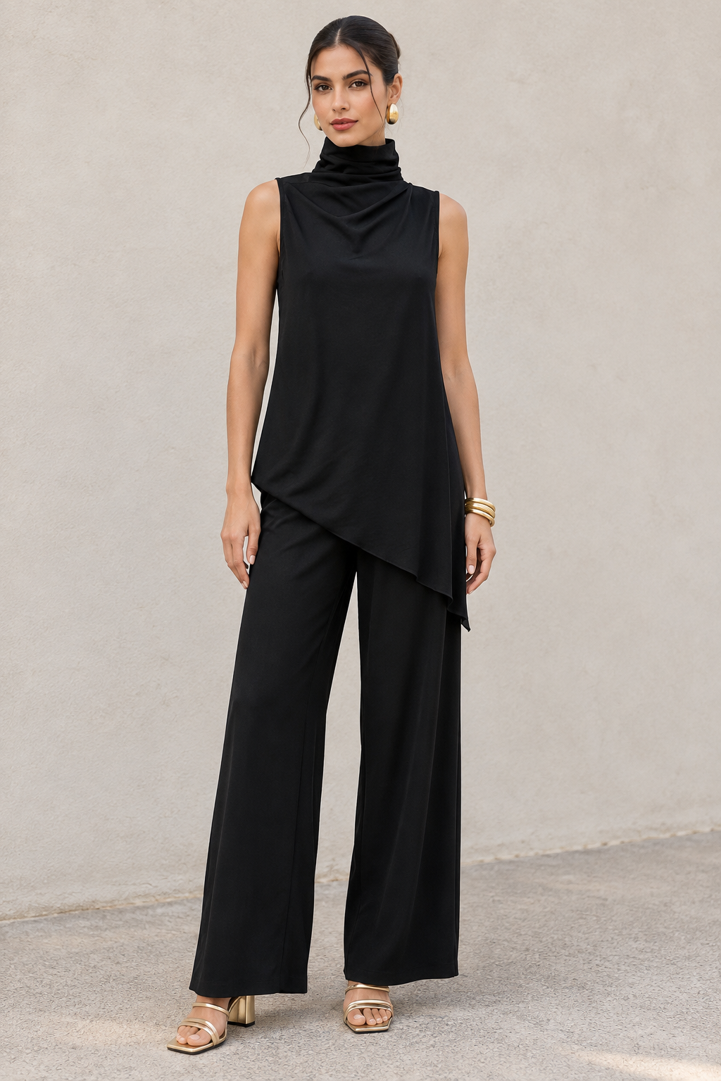 Blusas Para Mujer Blusón Sin Mangas Cuello Alto Corte Asimétrico N63138 Negro