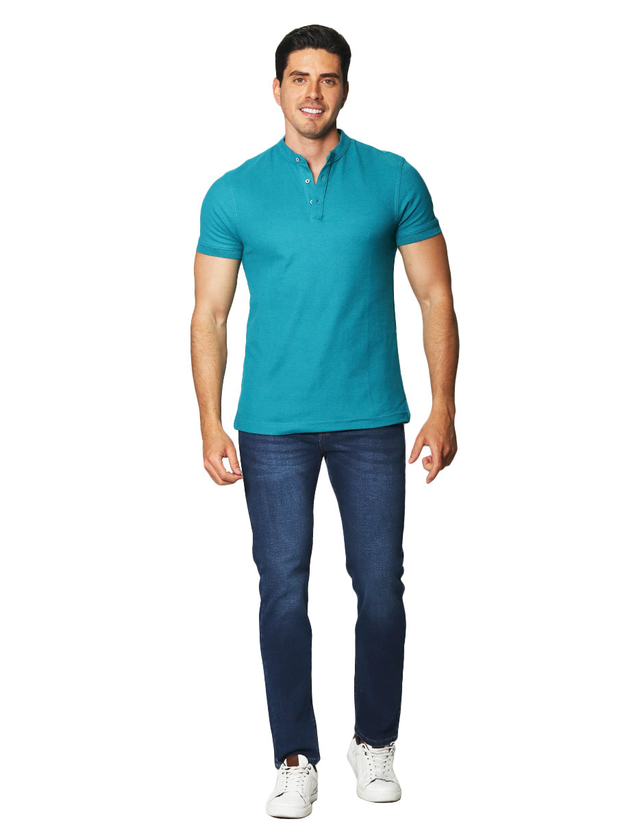 Playeras Polo Para Hombre Lisa De Manga Corta Cuello Mao APCMAO Esmeralda