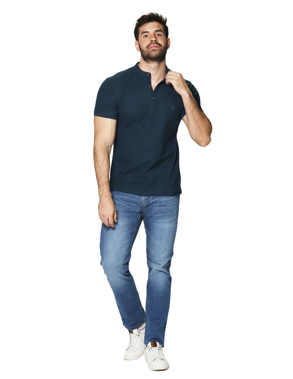 Playeras Polo Para Hombre Cuello Mao Bordado APCMAB Teal