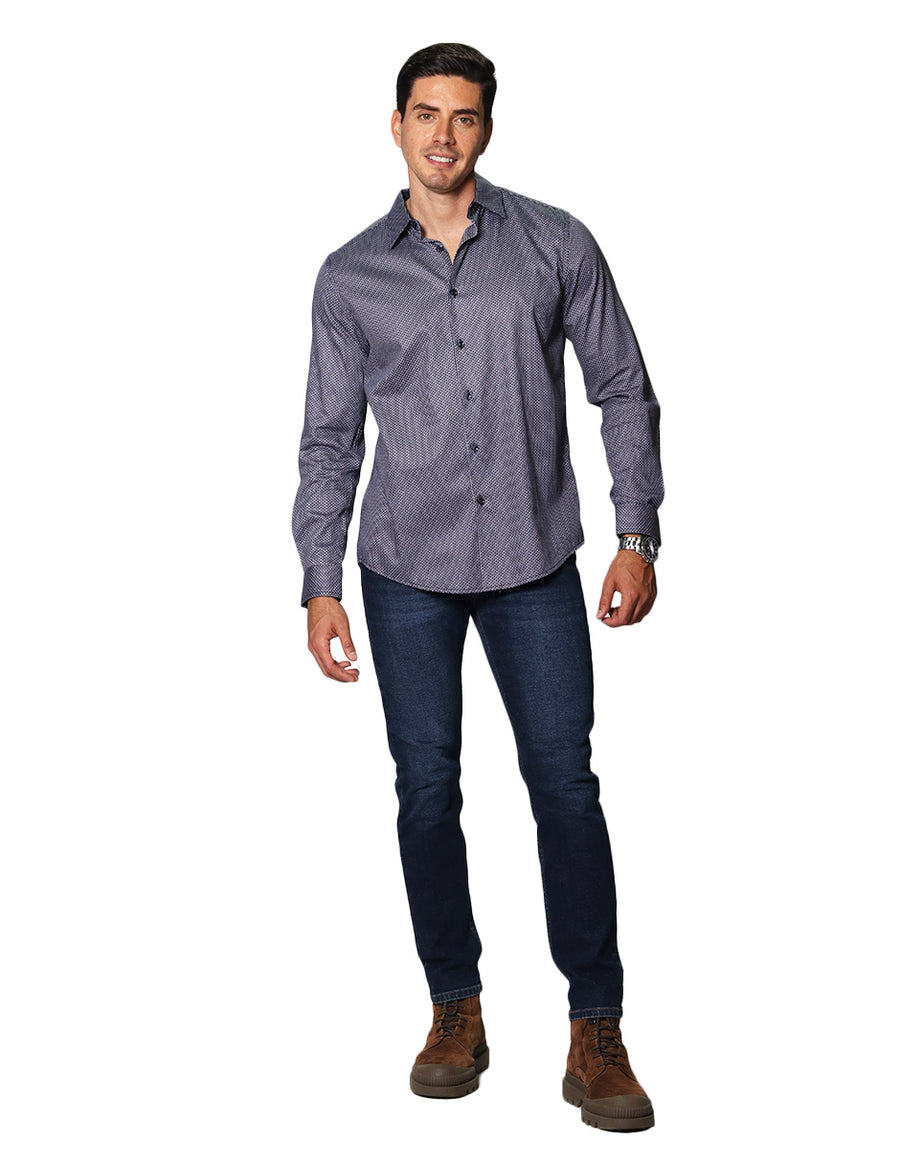 Camisas Para Hombre Bobois Moda Casuales De Manga Larga Con Estampado De Puntos Slim Fit B35316 6