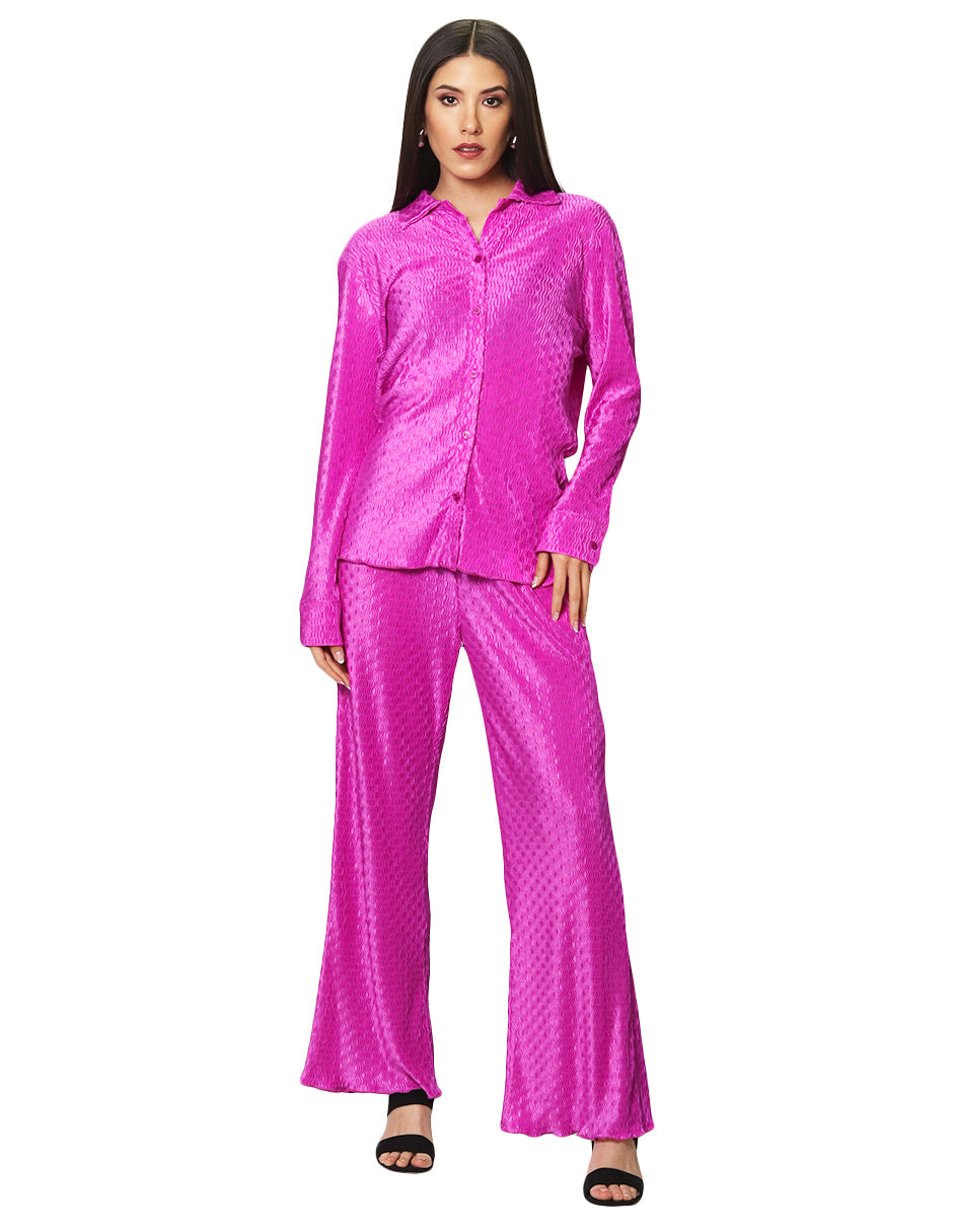 Blusas Para Mujer Camisera Corrugada De Manga Larga N41100 Fiusha