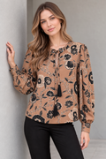 Blusas Para Mujer Amplia Manga Larga Floreada N43134 Beige