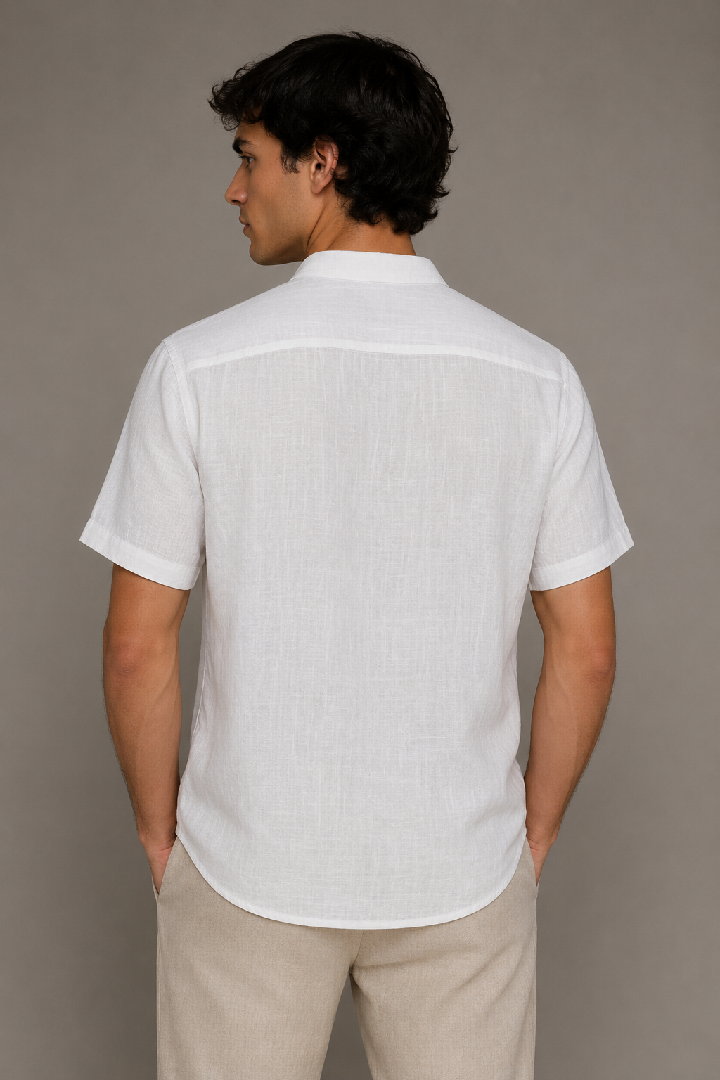 Camisas Para Hombre Tipo Lino Cuello Mao B61552 Blanco