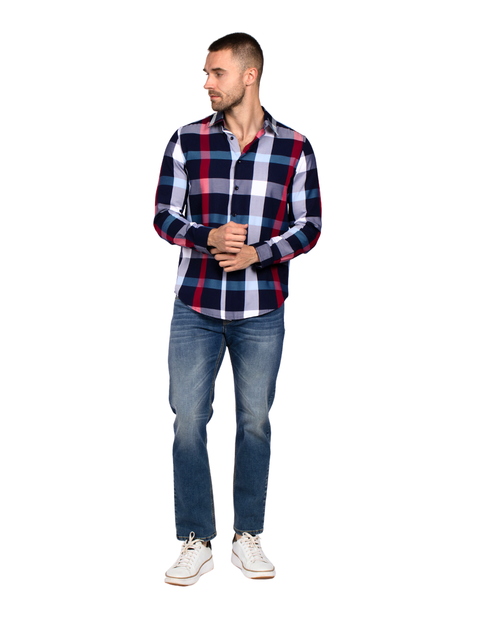 Camisas Para Hombre Bambú Manga Larga B51338 Marino
