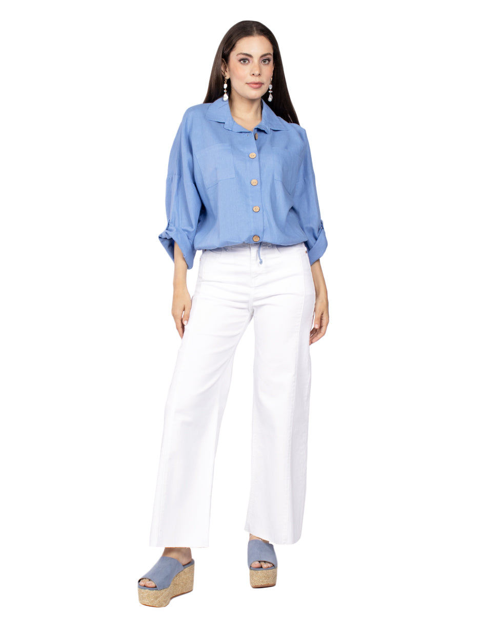 Chamarras Para Mujer Ligera Tipo Lino Q51100 Azul