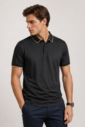 Playeras Polo Para Hombre Microperforada Super Stretch Detalles Contrastantes A65410 Negro