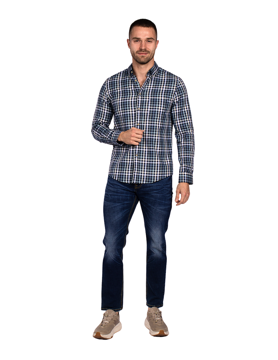 Camisas Para Hombre Manga Larga Cuadros B51123 Marino