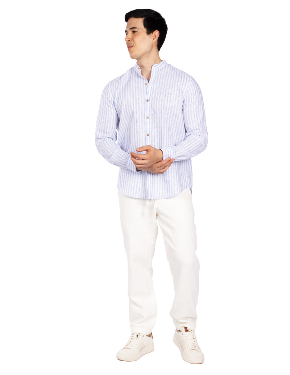 Camisas Para Hombre Tipo Lino Rayas B51324 Azul