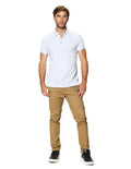 Playeras Polo Para Hombre De Manga Corta Lisa Basica Con Logo Bordado Slim Fit APOLOB Blanco