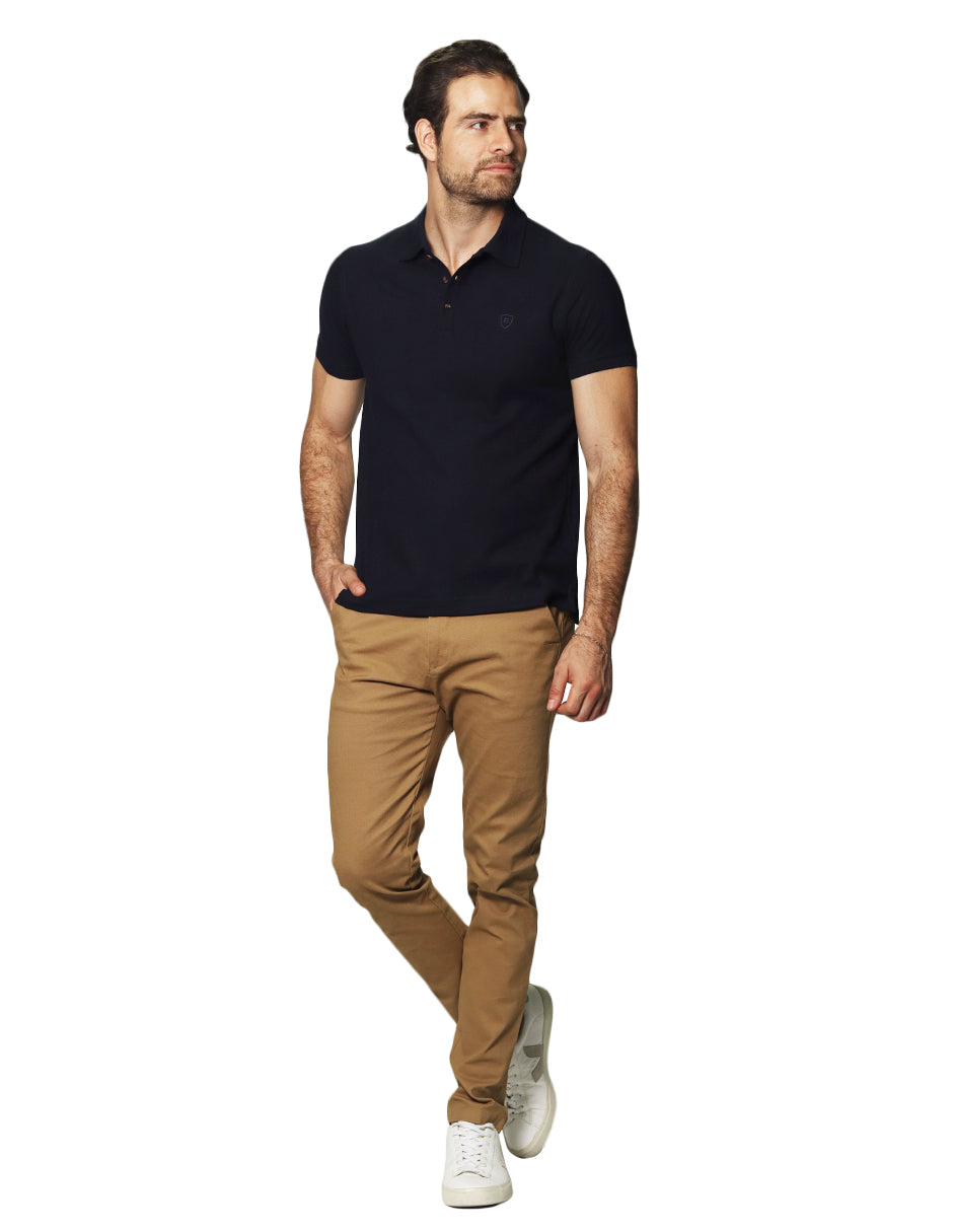 Playeras Polo Para Hombre De Manga Corta Lisa Basica Con Logo Bordado Slim Fit APOLOB Marino